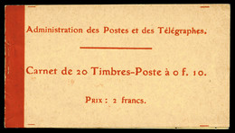 ** N°138C1, Carnet De 20 Timbres à 0f.10 Prix: 2 Francs, TTB (certificat)   Qualité: ** - Other & Unclassified