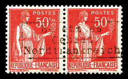 ** N°6, Paix, 50c Roserouge En Paire Horizontale Surchargée Coudekerque, Très Bon Centrage, SUPERBE (signé Calves/certif - War Stamps