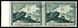 ** N°4a, F Vert Foncé Et Rouge: Surcharge à Cheval En Paire Bdf, TB (certificat)   Qualité: **   Cote: 270 Euros - War Stamps