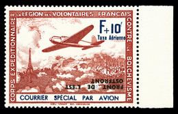 ** N°5e, F+10F Carmin Et Bleu: Surcharge Renversée, Bord De Feuille, SUP (certificat)   Qualité: **   Cote: 300 Euros - War Stamps