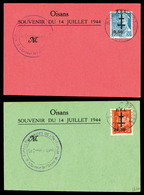 O N°1M/2, BOURG D'OISANS (Isère): 50c +9.5 Turquoise (mercure) Et 70c +24.3 Orange (pétain), Les 2 Valeurs Sur Cartes, T - Liberation