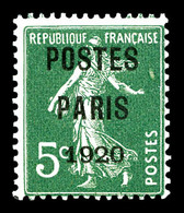** N°24, 5c Vert Surchargé 'POSTE PARIS 1920', Fraîcheur Postale, SUP (signé Brun/certificat)   Qualité: **   Cote: 850  - 1893-1947
