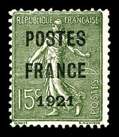 (*) N°34, 15c Vertolive Surchargé 'POSTE FRANCE 1921', TTB (signé Scheller/certificat)   Qualité: (*)   Cote: 1400 Euros - 1893-1947