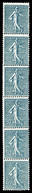 ** N°7, Semeuse, 50c Bleu (N°161) En Bande De Six Verticale, SUP (certificat)   Qualité: **   Cote: 525 Euros - Coil Stamps