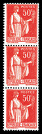 ** N°32, 50c Paix, Bande De 3 Verticale. SUP (certificat)   Qualité: **   Cote: 480 Euros - Coil Stamps