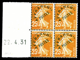 ** N°47, Préoblitéré: 25c Semeuse Jaunebrun, Bloc De Quatre Bdf Daté Du 22.4.31. SUP (certificat)   Qualité: **   Cote:  - Coil Stamps