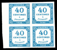 ** N°7, 40c Bleu En Bloc De Quatre Bord De Feuille Latéral (1ex*), Fraîcheur Postale. SUP. R.R. (certificat)   Qualité:  - 1859-1959 Neufs