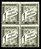 * N°22, 1F Noir En Bloc De Quatre, Très Jolie Pièce, RARE (certificat)   Qualité: *   Cote: 6500 Euros - 1859-1959 Mint/hinged