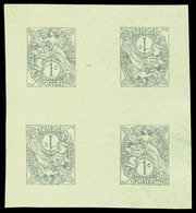 (*) N°107, 1c Gris Sur Vert, épreuve Sur Feuillet Composée De Deux Paires TETEBECHE Avec Pont. SUP (certificat)   Qualit - Unused Stamps