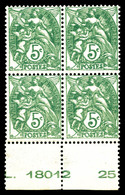 ** N°111, 5c Blanc, Impression Double En Bloc De Quatre Bas De Feuille Avec Numéro. SUPERBE. R.R (signé Scheller/certifi - Unused Stamps