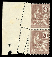 (*) N°113, 20c Mouchon, Piquage Oblique Sur Paire Verticale Bdf. TTB   Qualité: (*) - Unused Stamps