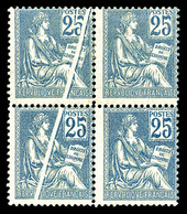 ** N°114o, 25c Mouchon, Superbe Pli Accordéon Sur Bloc De Quatre (2ex*). R.R. (certificat)   Qualité: ** - Unused Stamps