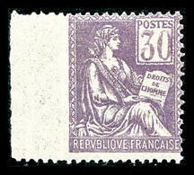 * N°115, 30c Violet Dentelé Sur 3 Cotés, Bord De Feuille Latéral Gauche, SUP (certificat)   Qualité: * - Neufs