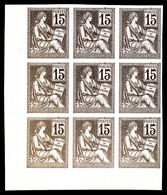 (*) N°117, Mouchon, Essai De Couleur Non Dentelé: 15c Violet Foncé En Bloc De Neuf Coin De Feuille, Très Jolie Pièce (ce - Unused Stamps