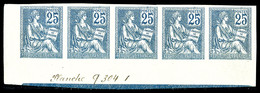 ** N°118a, 25c Bleu Type II Non Dentelé En Bande De 5 Coin De Feuille Pli Et Charnière Sur 1 Ex, Les Timbres De Cette ém - Unused Stamps