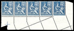 ** N°118k, 25c Mouchon Type II, Superbe Piquage Oblique En Bande De 5 Exemplaires Coin De Feuille. R.R.R. (signé/certifi - Unused Stamps