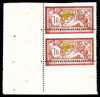 ** N°121, 1f Merson, Piquage à Cheval + Centre Décalé Sur Paire Coin De Feuille (1ex*). SUP (certificat)   Qualité: ** - Unused Stamps