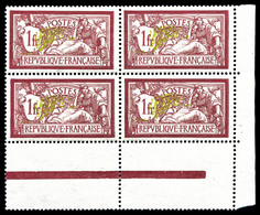 ** N°121b, 1F Merson, Centre Très Deplacé En Bloc De Quatre Coin De Feuille, SUP (certificat)   Qualité: **   Cote: 1400 - Unused Stamps