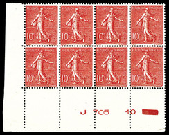 ** N°129c, 10c Semeuse, Rose Foncé (type III), Bloc De 8 Cdf Numéroté. TB   Qualité: **   Cote: 320 Euros - Unused Stamps