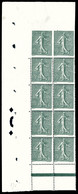 ** N°130, 15c Semeuse, 8 Exemplaires Dentelés Tenant à 2 Exemplaires Non Dentelés Coin De Feuille. SUP. R. (certificat)  - Unused Stamps