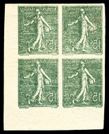 ** N°130g, 15c Olive: NON DENTELE IMPRESSION RECTOVERSO En Bloc De Quatre Coin De Feuille, SUP (certificat)   Qualité: * - Unused Stamps