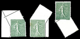 * N°130r, 15c Semeuse, Piquage Oblique Par Pliage Sur 3 Exemplaires Cdf. TB (certificat)   Qualité: *   Cote: 450 Euros - Unused Stamps