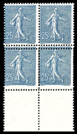 ** N°132l, 25c Semeuse, Piquage Double Sur 2 Exemplaires Tenant à Normaux En Bloc De 4 Bdf, SUP. R.R. (certificat)   Qua - Unused Stamps