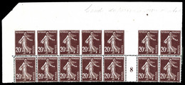 ** N°139i, 20c Semeuse, 7 Exemplaires Non Dentelés Tenant à Dentelés En Bloc De 14 Ex Millésime '8' Coin De Feuille (4ex - Unused Stamps