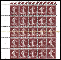 ** N°189, 15c Brunlilas, Bloc De 25 Avec Bords Dont 5 Ex Impression Sur Raccord, TTB (certificat)   Qualité: ** - Unused Stamps