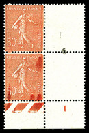 ** N°199, 50c Semeuse, Impression Maculée Tenant à Normal*. TB.   Qualité: ** - Unused Stamps