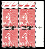 ** N°224, 50c Sur 65c Semeuse, Surcharge à Cheval Sur Bd4 Coin De Feuille (1ex*). TTB (signé Brun/certificat)   Qualité: - Unused Stamps