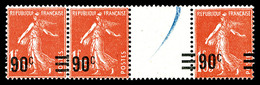 ** N°227b/c, 90c Sur 1f05 Semeuse, Valeurs Sur Valeur Sans Les Barres Tenant 2ex Valeurs Sur Valeurs Avec Barres En Bde  - Unused Stamps