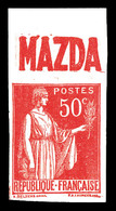 ** N°283, 50c Paix Avec Bande Pub 'Mazda' Non Dentelé. TB (cote Maury)   Qualité: **   Cote: 250 Euros - Unused Stamps