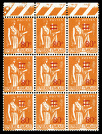 ** N°359, 80c Sur 1f Paix, 1 Exemplaire Barres Omises Tenant à Normaux Dans Un Bloc De 9 Bdf. TB (signé Calves)   Qualit - Unused Stamps