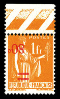 ** N°359b, 80c Sur 1f Paix, Surcharge Renversée Bdf. SUP (signé Brun/certificat)   Qualité: **   Cote: 1500 Euros - Unused Stamps