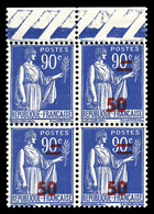 ** N°482b, Paix, 50c Sur 90c Outremer Sans Surcharge Tenant à Normaux Dans Un Bloc De Quatre Haut De Feuille, Très Bon C - Unused Stamps