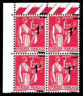 ** N°483, 1f Sur 1f25 Paix, Surcharges Sur Valeur + Barres à Cheval En Bloc De Quatre Cdf. TTB (signé Calves)   Qualité: - Unused Stamps