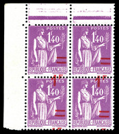 ** N°484b, 1f40 Paix, Surcharge Barres Seules Sur 2 Exemplaires Tenant à 2 Ex Surcharges Décalées En Bloc De Quatre Cdf. - Unused Stamps