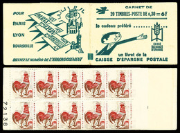 ** N°1331AC2, Coq, 0,30Fr Rouge Carnet De 20 Timbres: TOUS LES TIMBRES SANS LA COULEUR VERTE Et VALEUR FACIALE EFFACEE,  - Unused Stamps