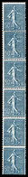 ** N°7, Semeuse, 50c Bleu (N°161) Impression Sur Raccord En Bande De Six Verticale, SUP (certificat)   Qualité: ** - Neufs