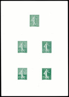 (*) N°133, Semeuse Roty: EPREUVE COLLECTIVE De 5 Valeurs En Vert (pelurage Hors Timbres), Très Jolie Pièce, TTB (certifi - Epreuves D'artistes