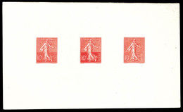 (*) N°133, Semeuse Roty: Epreuve Collective De 3 Valeurs En Rouge (pli Vertical Hors Timbres). R. (certificat)   Qualité - Epreuves D'artistes