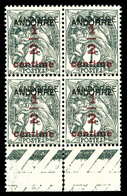 ** ANDORRE, N°1a, 1/2 Sur 1c Grisnoir, Double Surcharge En Bloc De Quatre Bord De Feuille. PIECE SUPERBE Et RARISSIME. ( - Unused Stamps