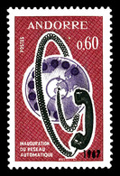 ** ANDORRE, N°182b, 60c Carmin Réseau Téléphonique. Double Frappe Du Millésime '1967', Tirage 25 (moins De 10 Pièces Con - Nuovi