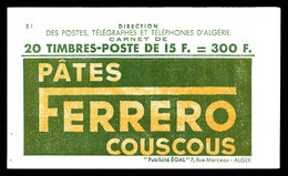 ** ALGERIE, Carnets, N°24, Série S1, FERRERO COUSCOUS Et BP, Variété Masicotage Décalé. TB   Qualité: **   Cote: 450 Eur - Nuovi