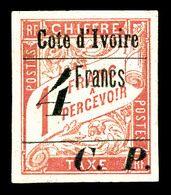 * COTE D IVOIRE, Colis Postaux, N°21a, 4f Sur 1f Type II. SUP. R. (signé Calves/certificat)   Qualité: *   Cote: 2400 Eu - Unused Stamps