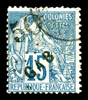 O GABON, N°4, 50 Sur 15c Bleu (tirage 300 Exemplaires). TTB. R. (signé Calves/certificat)   Qualité: O   Cote: 2300 Euro - Used Stamps