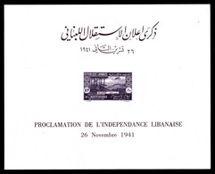 (*) GRAND LIBAN, Blocs Et Feuillets, N°6, 10 Pi Violetbrun: Proclamation De L'independance Libanaise. SUP (certificat)   - Nuovi