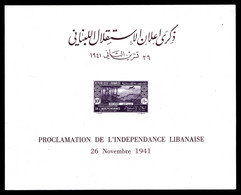 (*) GRAND LIBAN, Blocs Et Feuillets, N°6, 10 Pi Violetbrun: Proclamation De L'independance Libanaise. SUP (certificat)   - Unused Stamps