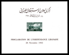 (*) GRAND LIBAN, Blocs Et Feuillets, N°7, 50 Pi Vertfoncé: Proclamation De L'independance Libanaise. SUP (certificat)    - Unused Stamps